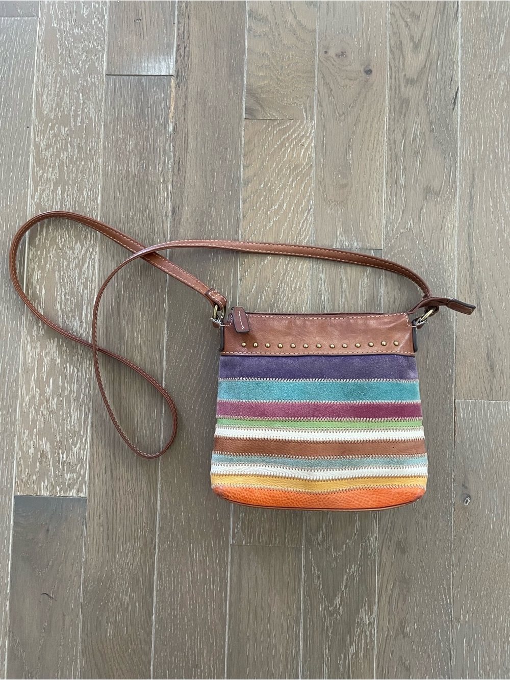 Fossil Genuine Leather Colorblock Suede Crossbody Bag | Boho Y2K